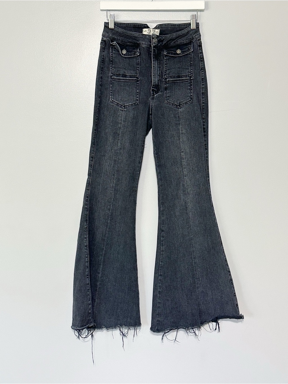 We the Free People Crvy High Waisted Flare Jeans Raw Hem Size 27
